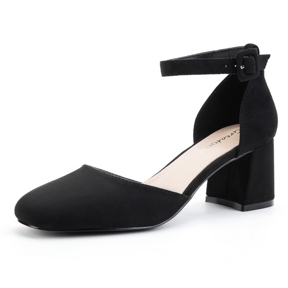 Greatonu Black Suede Block Heel Pumps Shoes Ankle Strap Size 10 Brand New - Picture 2 of 9
